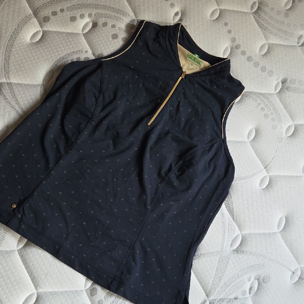 Sleeveless Navy Top with Gold Zipper